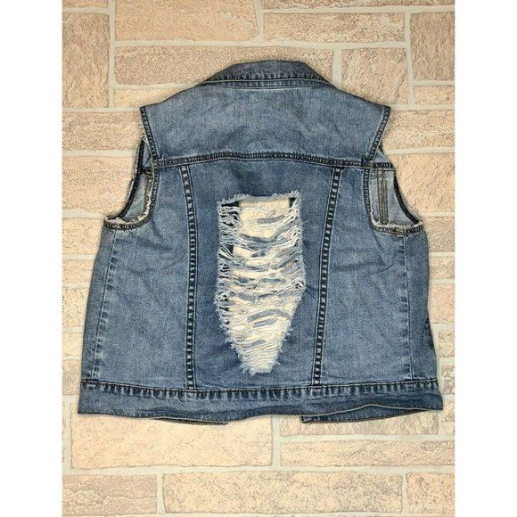 Denim 4 Us Very Distressed Light Blue Jean Vest Women's Size Small - Picture 2 of 8